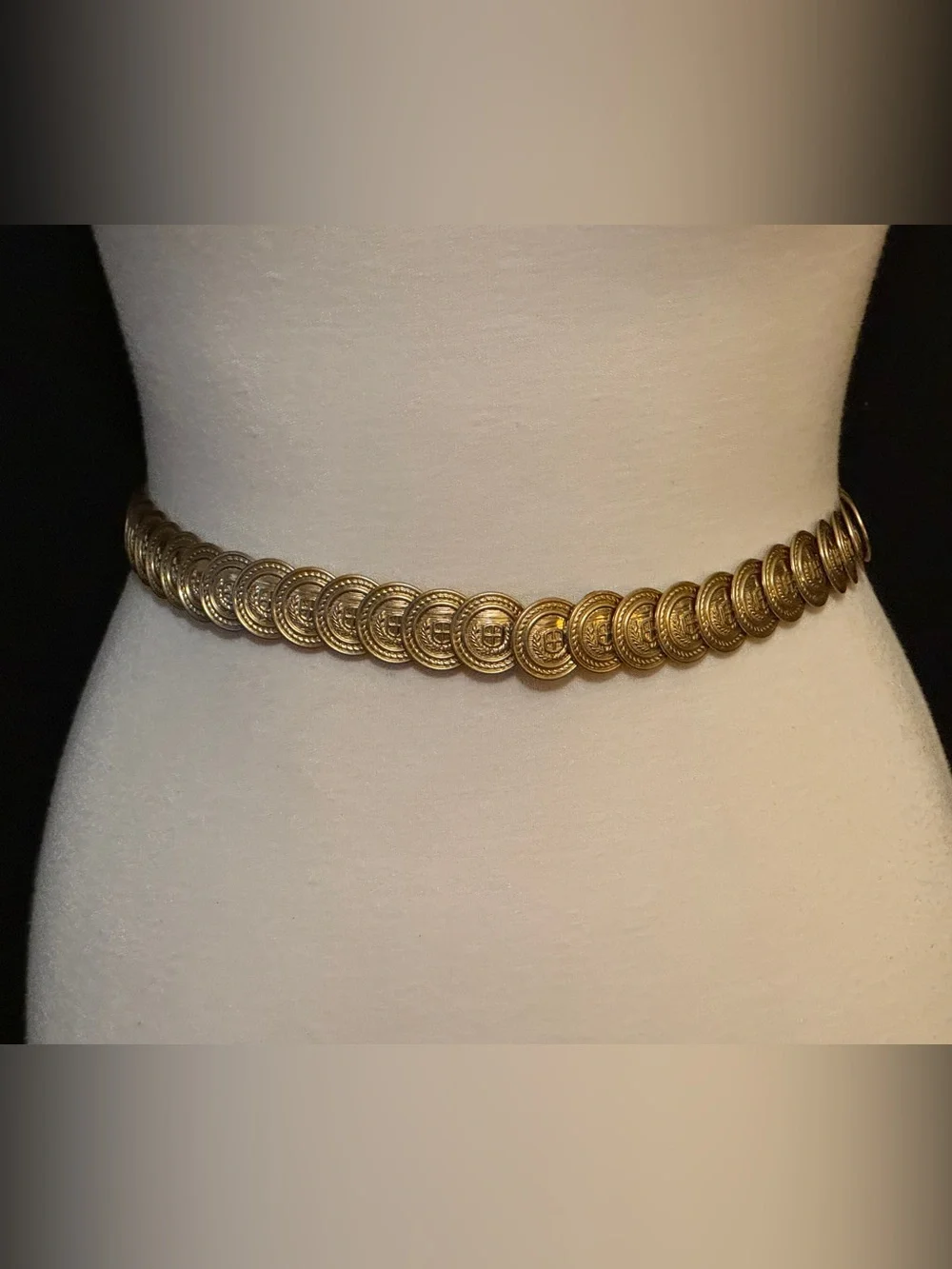 Vintage Gold Tone Coin Link Chain Belt Boho Medallion Disc Waist Belt Adjustable